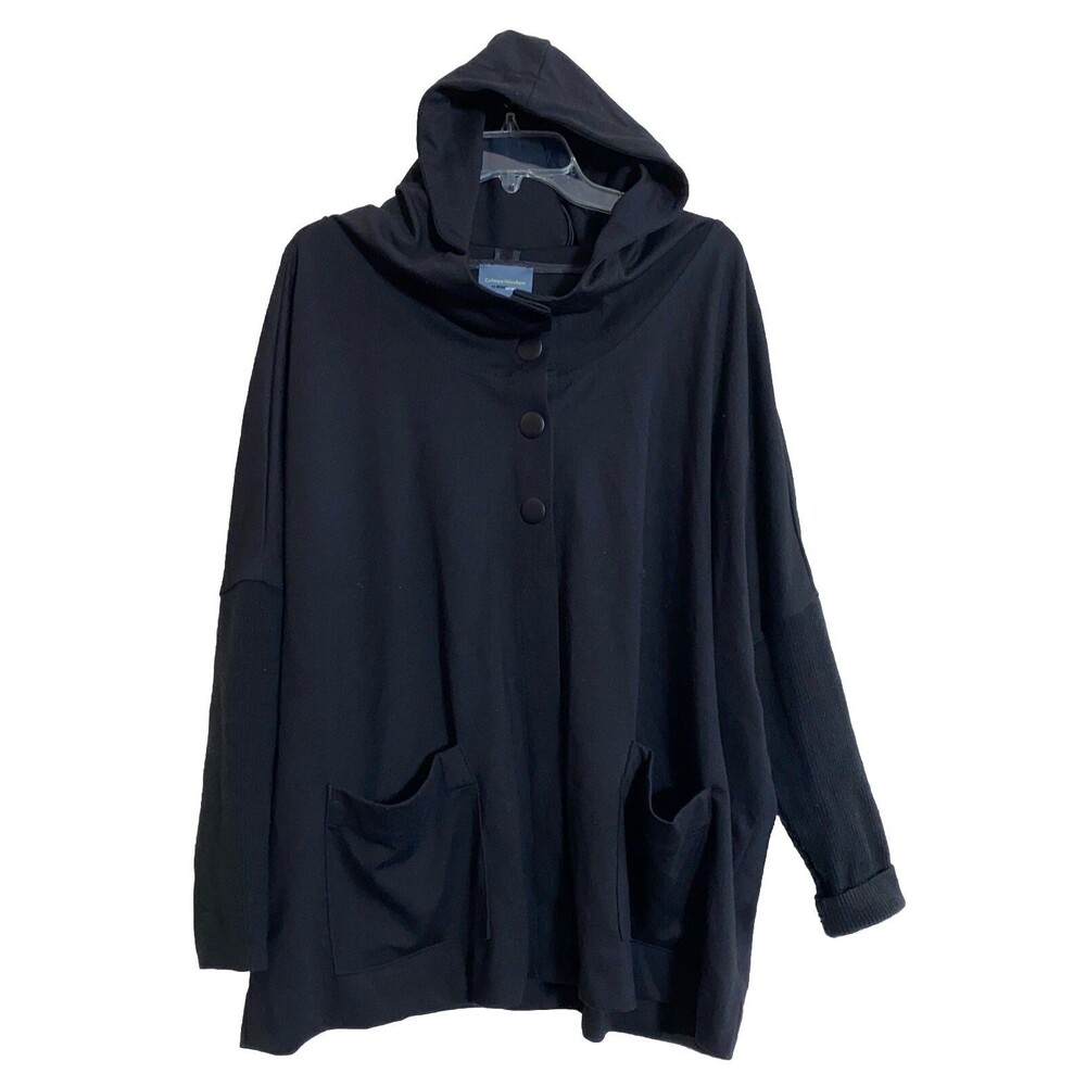 Catherine Malandrino Jacket Blazer Hoodie Top Black Dolman Snap Design Nation L